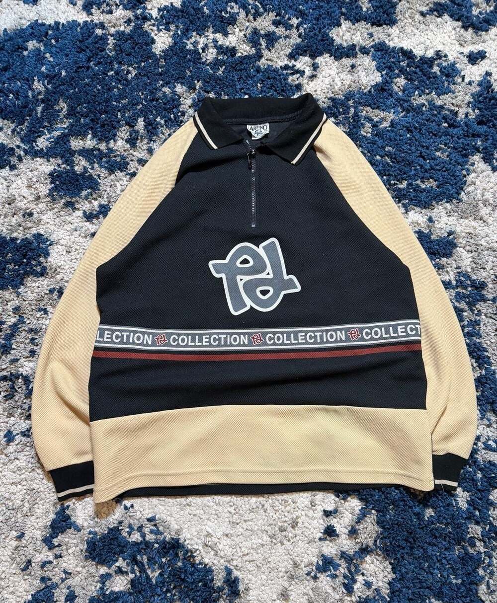 Arpino Vintage 1/4 Zip Pullover Sweatshirt Black Tan